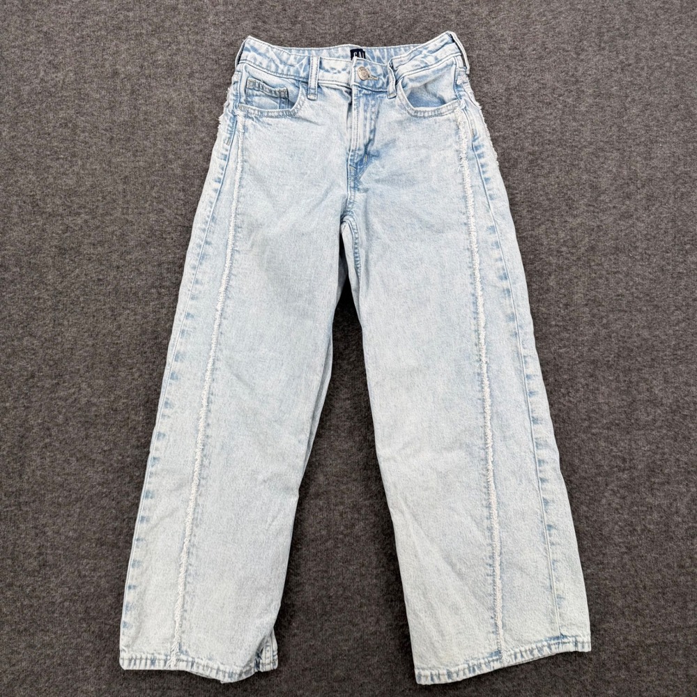 Gap Kids Girls Size 10 Wide Leg Light Wash Denim Jeans Raw Edge Seam Detail